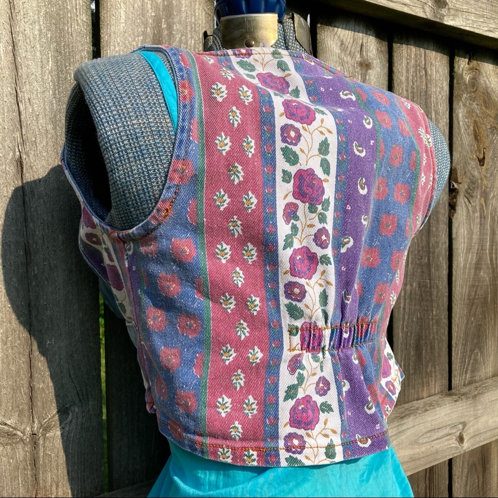 EUC VTG Girl’s 80s Floral Denim Annie Hall Style Jean Jacket Vest from Bonjour